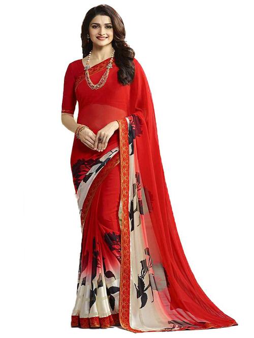 red georgette saree with blouse - 20205924 - Very Small Image - 1