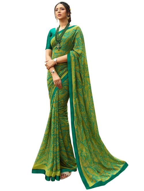 green georgette saree with blouse - 20205934 - Very Small Image - 1