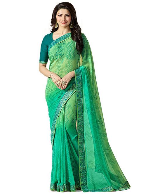 dark green georgette saree with blouse - 20205937 - Very Small Image - 1