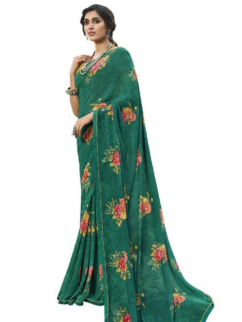 dark green georgette saree - 20205954 - Very Small Image - 1