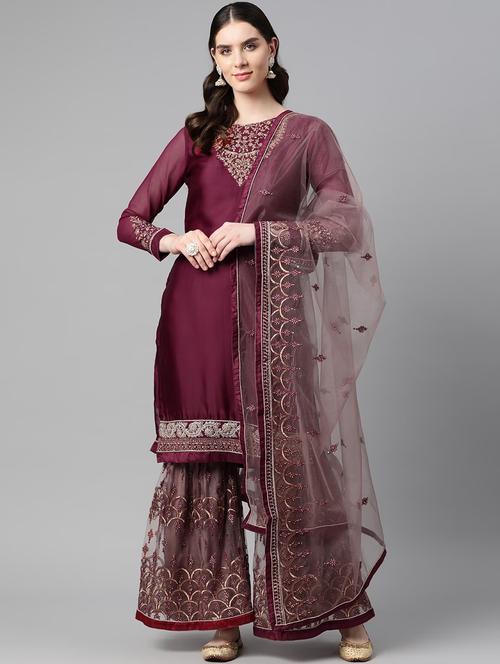 zari work semi-stitched suit set - 20205961 - Very Small Image - 1