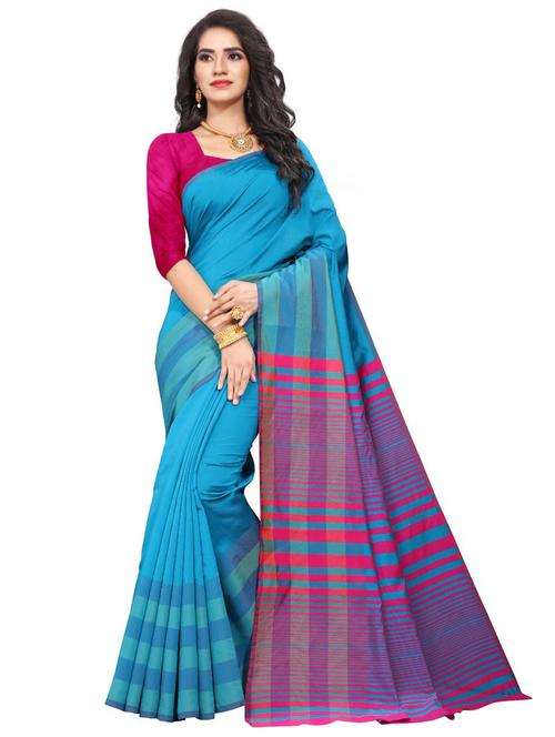 light blue stripes plain saree - 20205968 - Very Small Image - 1