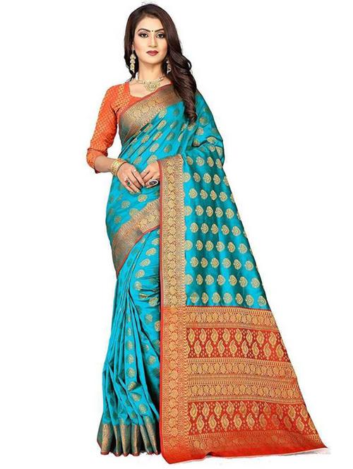 self design woven saree with blouse - 20206192 - Very Small Image - 1