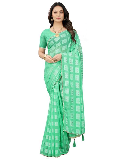 light green printed saree with blouse - 20206339 - Very Small Image - 1