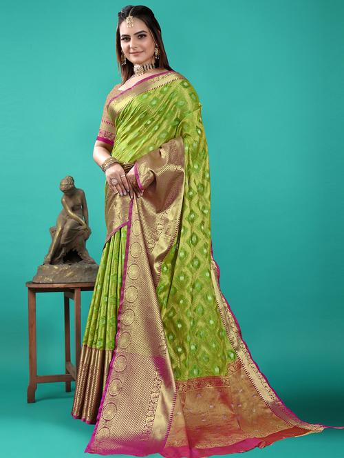 light green silk blend banarasi saree with blouse - 20207154 - Very Small Image - 1