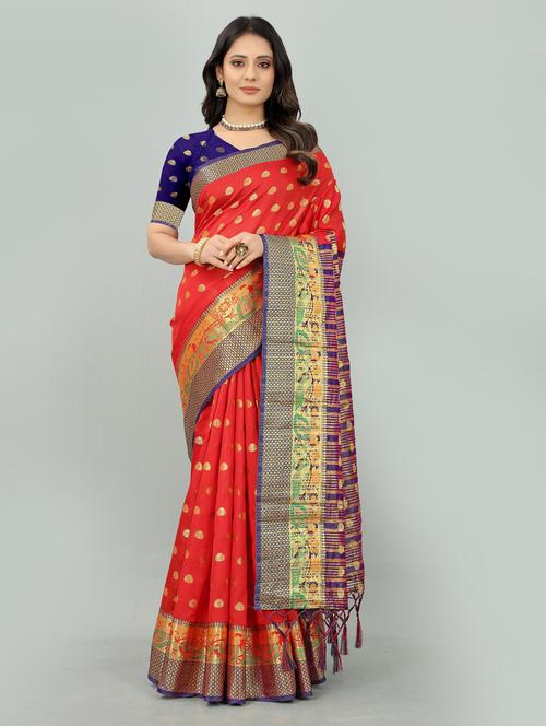 red silk blend kanjivaram saree - 20207172 - Very Small Image - 1