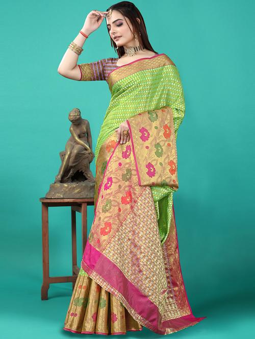 light green silk blend banarasi saree - 20207186 - Very Small Image - 1