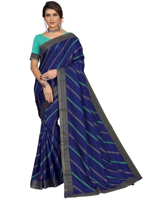dark blue silk blend bandhani saree with blouse - 20207188 - Very Small Image - 1