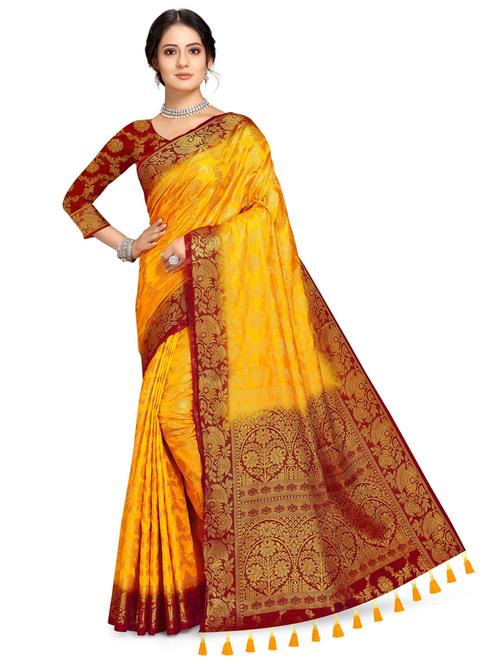 yellow cotton silk saree with blouse - 20207380 - Very Small Image - 1