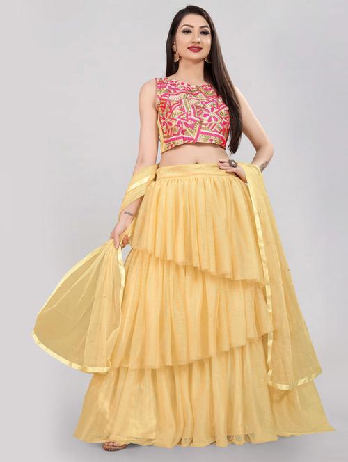 embroidered layered lehenga choli set with dupatta - 20207823 - Very Small Image - 1