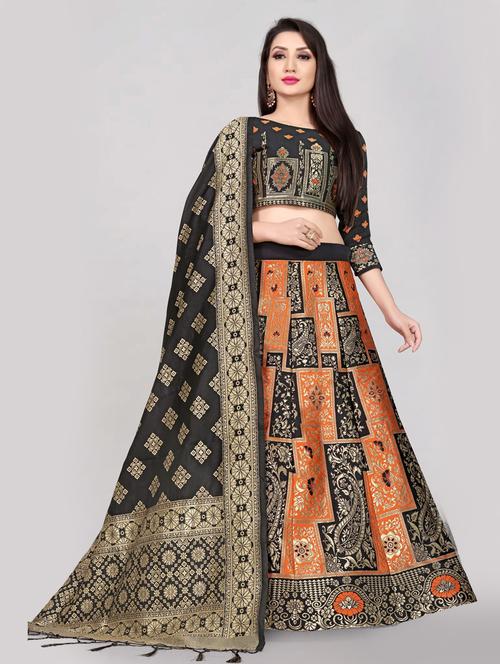 zari work semi-stitched lehenga choli with dupatta - 20207838 - Very Small Image - 1