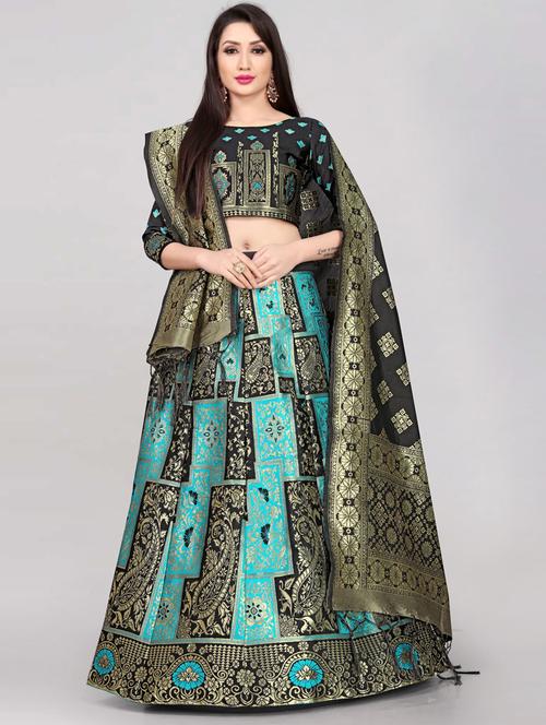 zari work semi-stitched lehenga choli with dupatta - 20207839 - Very Small Image - 1