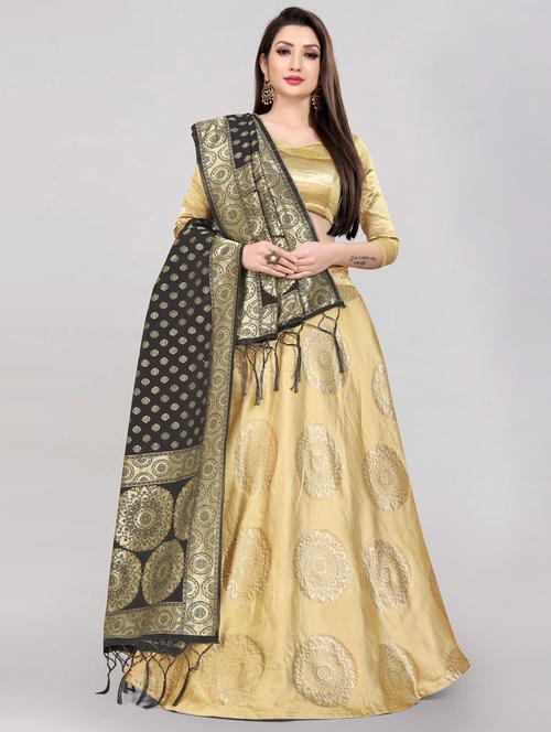 beige self design lehenga choli with dupatta set - 20207857 - Very Small Image - 1