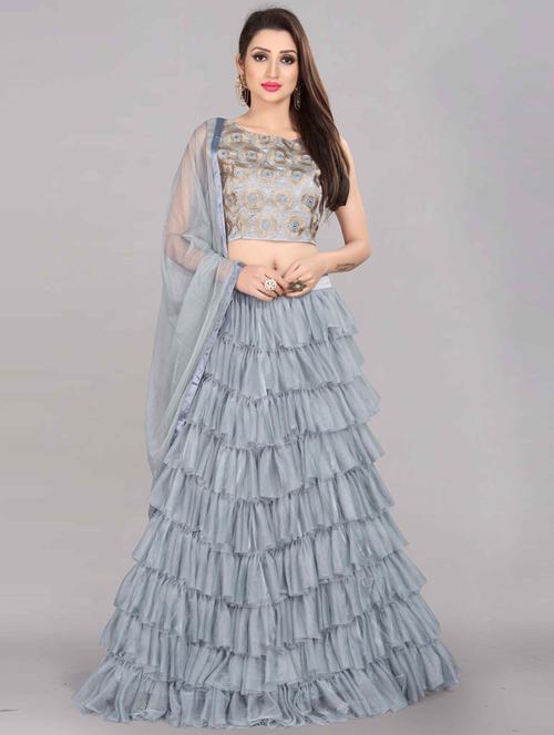 self design ruffled lehenga choli set with dupatta - 20207877 - Very Small Image - 1
