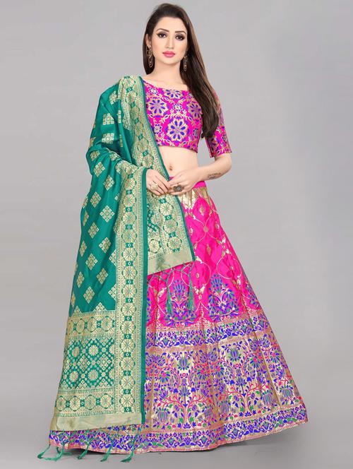 zari work semi-stitched lehenga choli with dupatta - 20207884 - Very Small Image - 1
