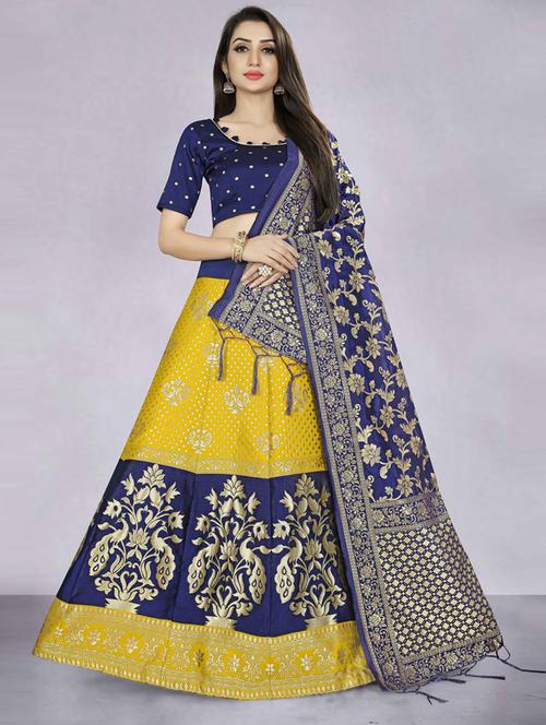 yellow self design lehenga choli with dupatta set - 20207906 - Very Small Image - 1