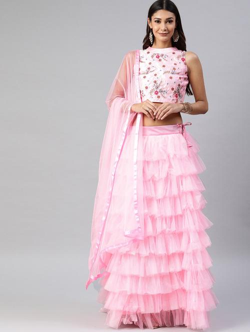 self design ruffled lehenga choli set with dupatta - 20208217 - Very Small Image - 1