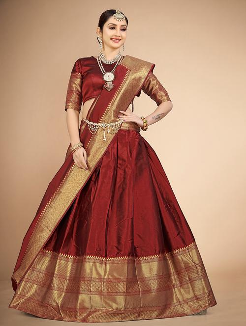 self design flared lehenga choli set with dupatta - 20208220 - Very Small Image - 1