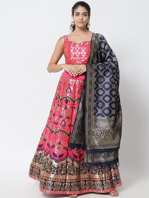 pink semi-stitched flared lehenga - 20208239 - Very Small Image - 1