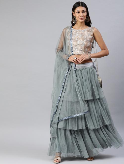 self design layered lehenga choli set with dupatta - 20208358 - Very Small Image - 1