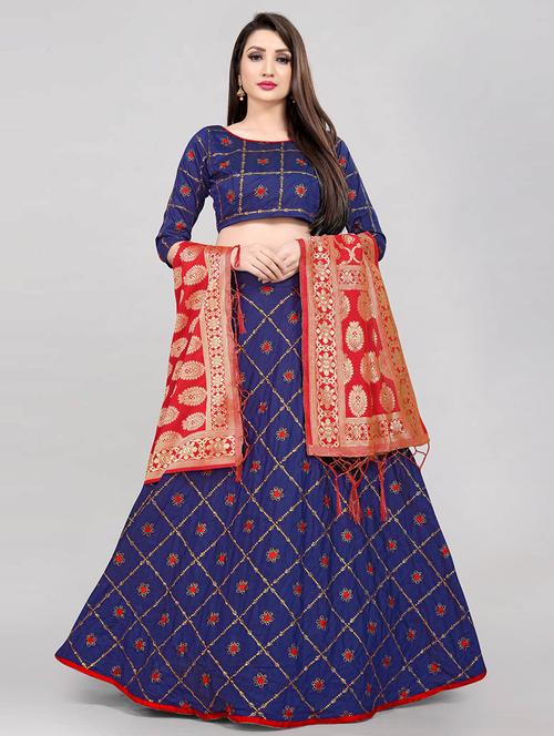 zari work semi-stitched lehenga choli with dupatta - 20208360 - Very Small Image - 1