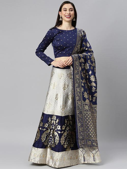 silver semi-stitched flared lehenga - 20208382 - Very Small Image - 1