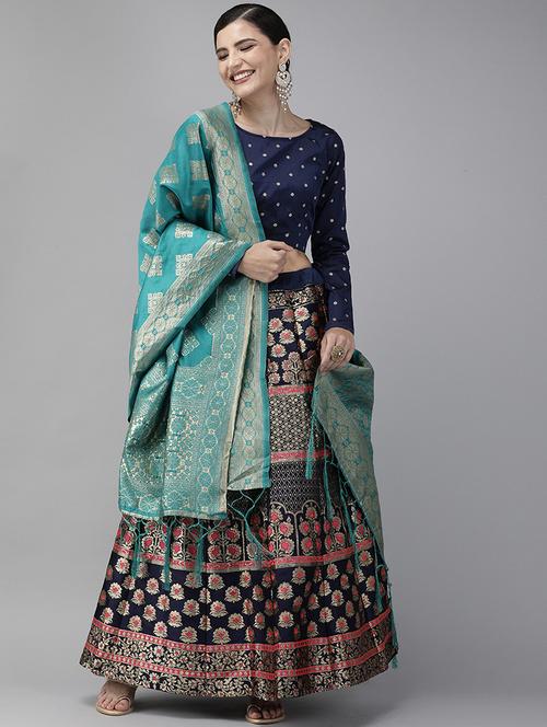 zari work semi-stitched lehenga choli with dupatta - 20208386 - Very Small Image - 1