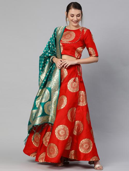 zari work semi-stitched lehenga choli with dupatta - 20208389 - Very Small Image - 1