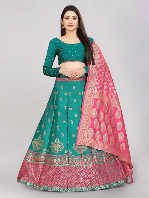 zari work semi-stitched lehenga choli with dupatta - 20208401 - Very Small Image - 1