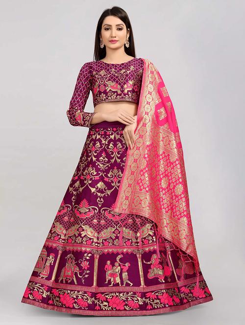 zari work semi-stitched lehenga choli with dupatta - 20208428 - Very Small Image - 1