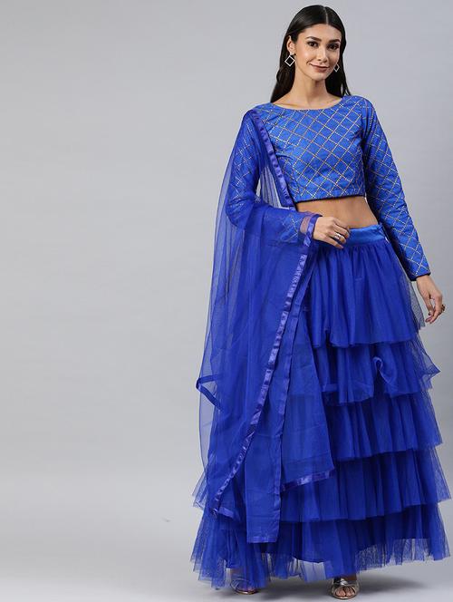 navy blue colored tiered lehenga - 20208437 - Very Small Image - 1