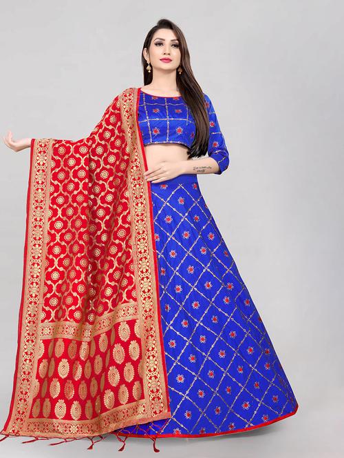 zari work semi-stitched lehenga choli with dupatta - 20208444 - Very Small Image - 1