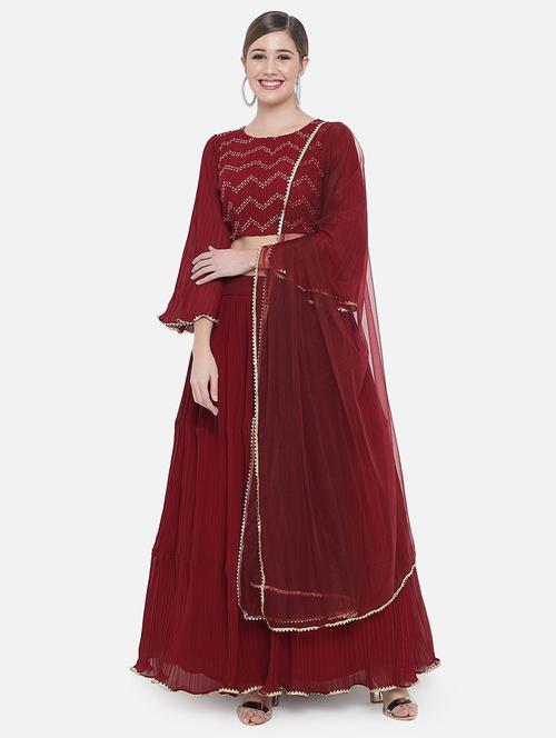 maroon colored flared lehenga - 20208453 - Very Small Image - 1