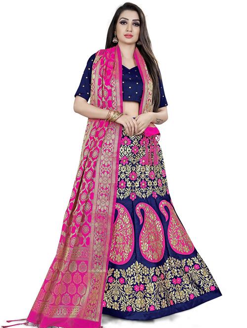 zari work semi-stitched lehenga choli with dupatta - 20208454 - Very Small Image - 1