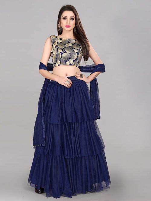navy blue colored flared lehenga - 20208468 - Very Small Image - 1