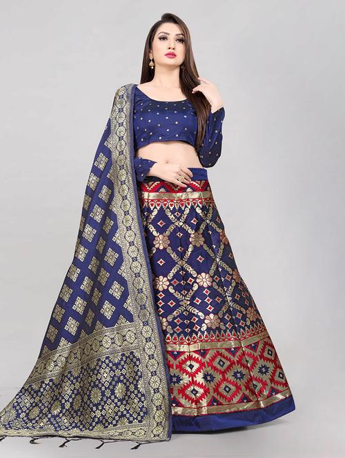 zari work semi-stitched lehenga choli with dupatta - 20208475 - Very Small Image - 1