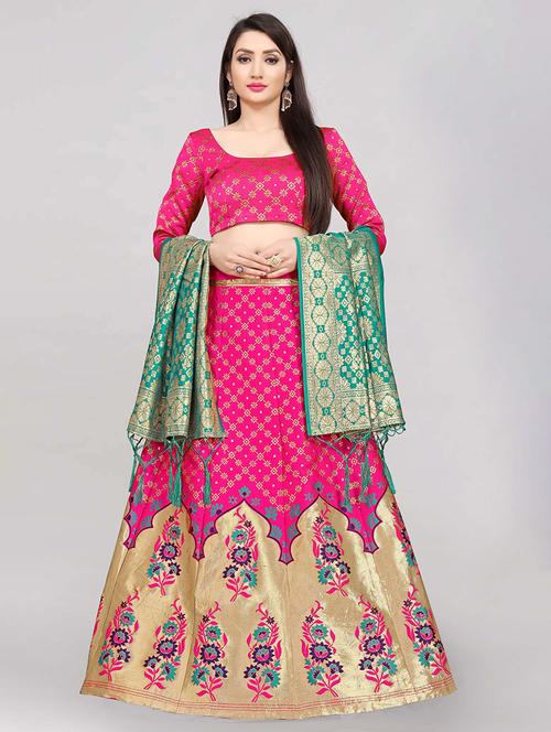 zari work semi-stitched lehenga choli with dupatta - 20208477 - Very Small Image - 1