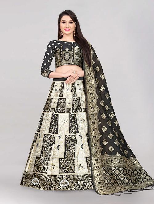 zari work semi-stitched lehenga choli with dupatta - 20208479 - Very Small Image - 1