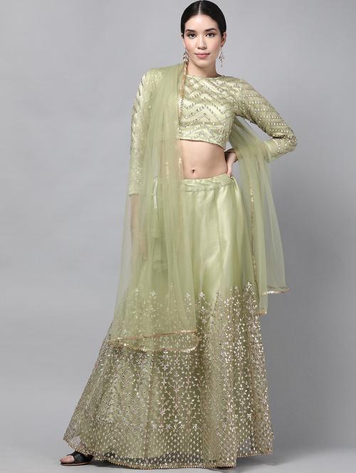 neo mint colored flared lehenga - 20208489 - Very Small Image - 1