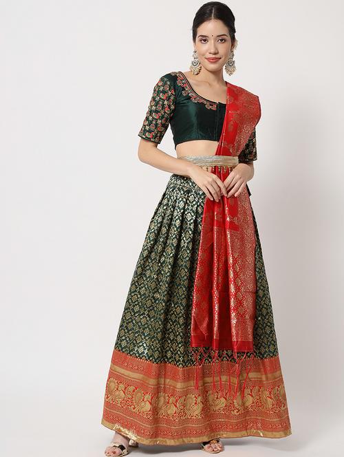 zari work semi-stitched lehenga choli with dupatta - 20208508 - Very Small Image - 1