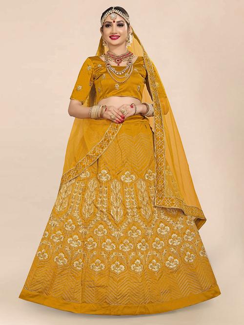 mustard colored flared lehenga - 20208510 - Very Small Image - 1