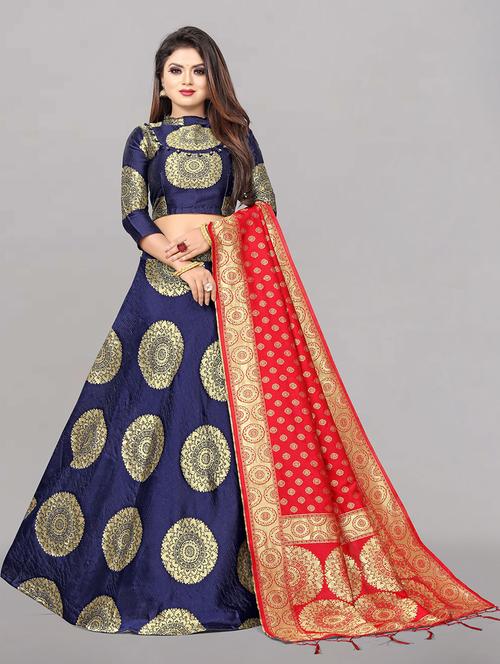 zari work semi-stitched lehenga choli with dupatta - 20208511 - Very Small Image - 1