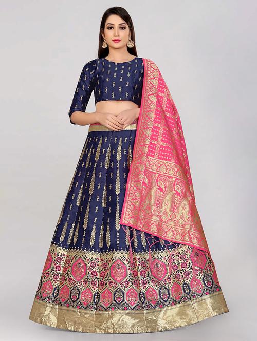 zari work semi-stitched lehenga choli with dupatta - 20208520 - Very Small Image - 1