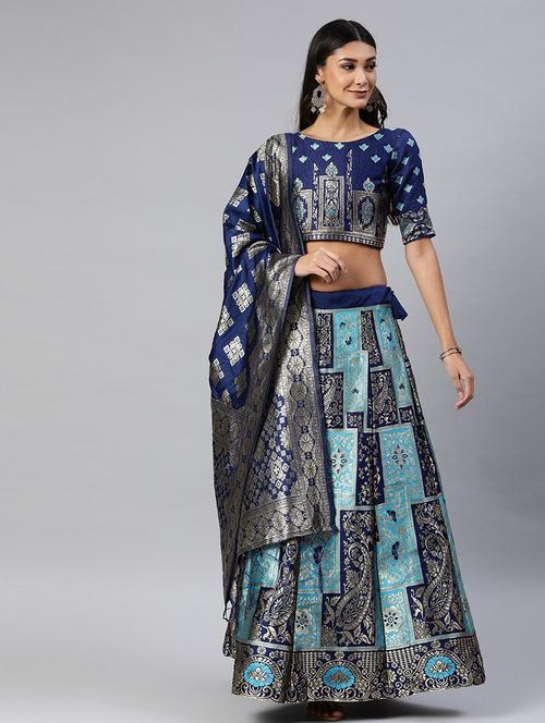 zari work semi-stitched lehenga choli with dupatta - 20208540 - Very Small Image - 1
