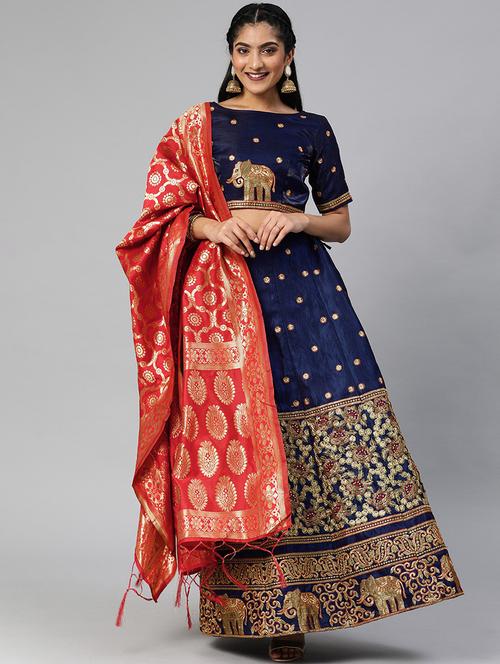 zari work semi-stitched lehenga choli with dupatta - 20208553 - Very Small Image - 1