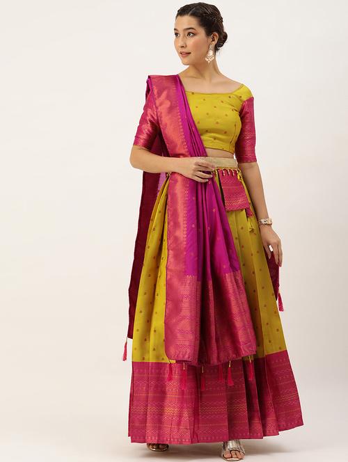 zari work semi-stitched lehenga choli with dupatta - 20208554 - Very Small Image - 1