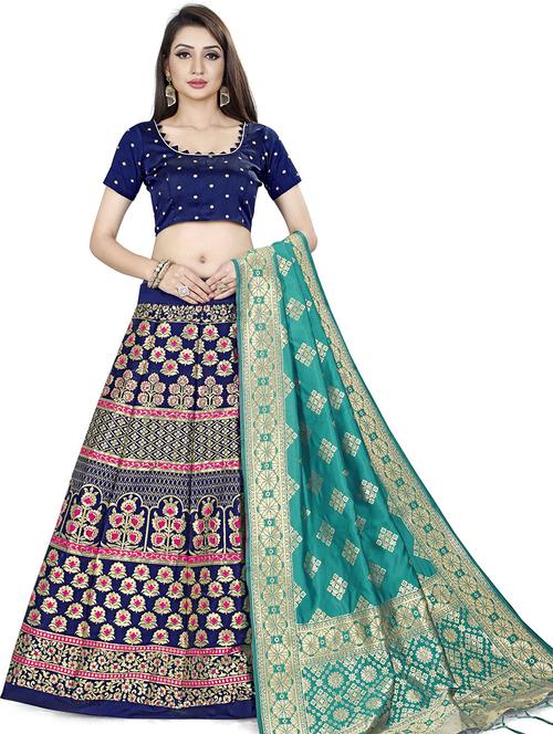 zari work semi-stitched lehenga choli with dupatta - 20208599 - Very Small Image - 1