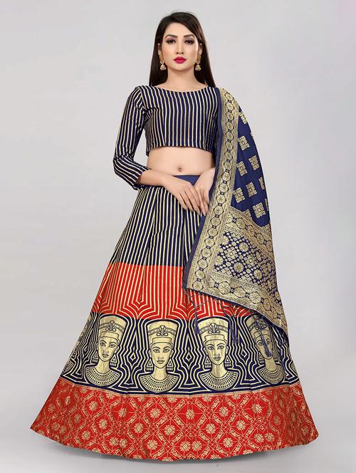 zari work semi-stitched lehenga choli with dupatta - 20208606 - Very Small Image - 1