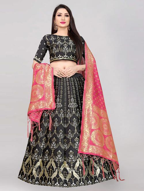 zari work semi-stitched lehenga choli with dupatta - 20208613 - Very Small Image - 1