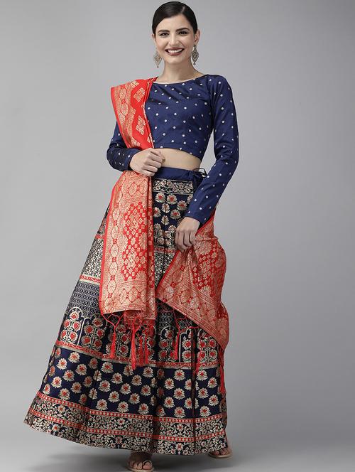 zari work semi-stitched lehenga choli with dupatta - 20208614 - Very Small Image - 1